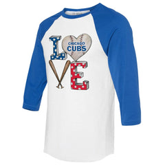 Chicago Cubs Tiny Turnip Women's Baseball Love Raglan 3/4-Sleeve T-Shirt - MLB