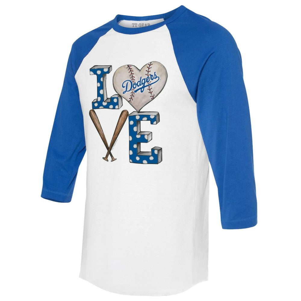 Los Angeles Dodgers Tiny Turnip Women's Baseball Love Raglan 3/4-Sleeve T-Shirt - MLB