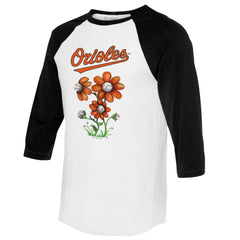 Baltimore Orioles Tiny Turnip Women's Blooming Baseballs 3/4-Sleeve Raglan T-Shirt - MLB