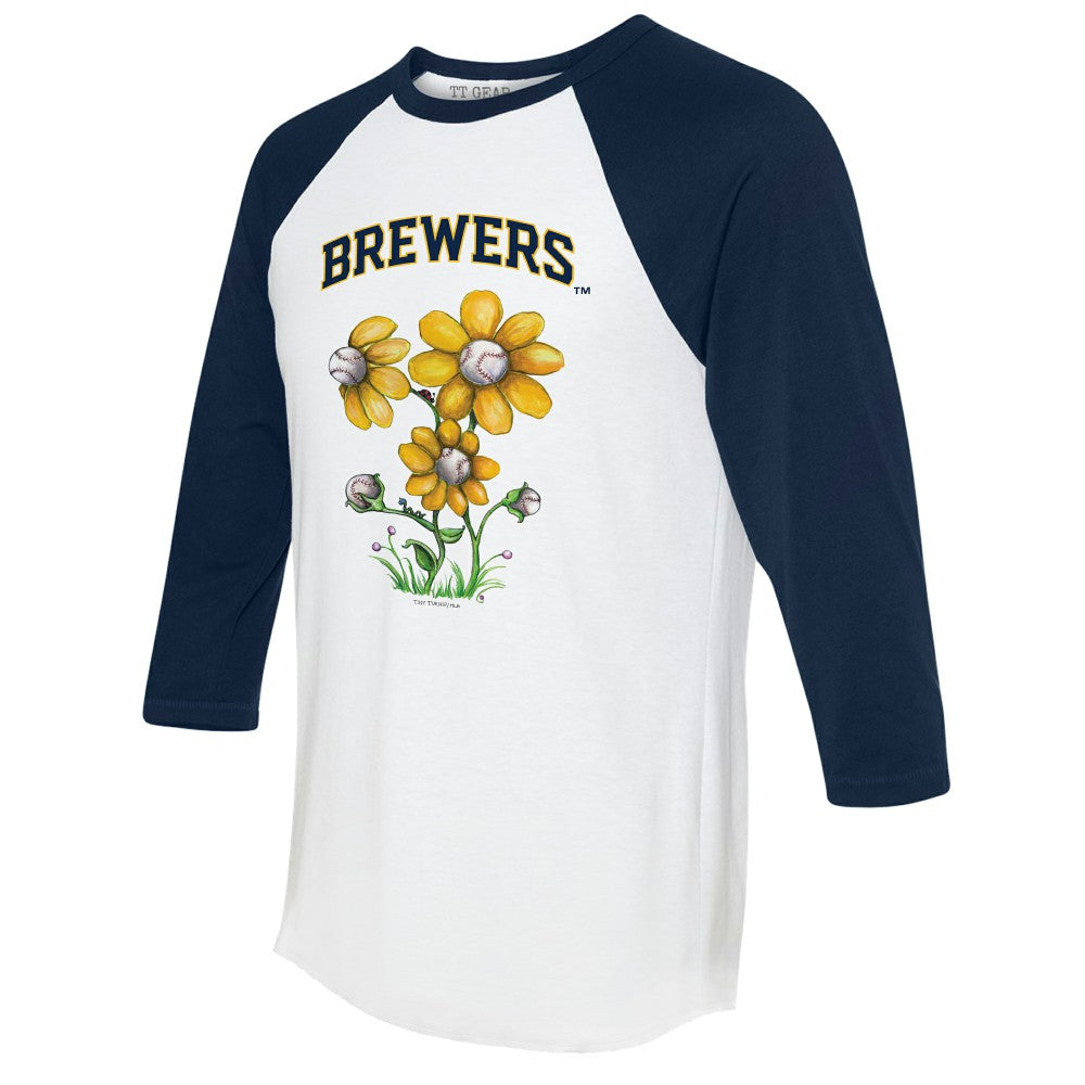 Milwaukee Brewers Tiny Turnip Women's Blooming Baseballs 3/4-Sleeve Raglan T-Shirt - MLB