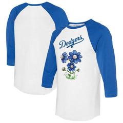 Los Angeles Dodgers Tiny Turnip Women's Blooming Baseballs 3/4-Sleeve Raglan T-Shirt - MLB