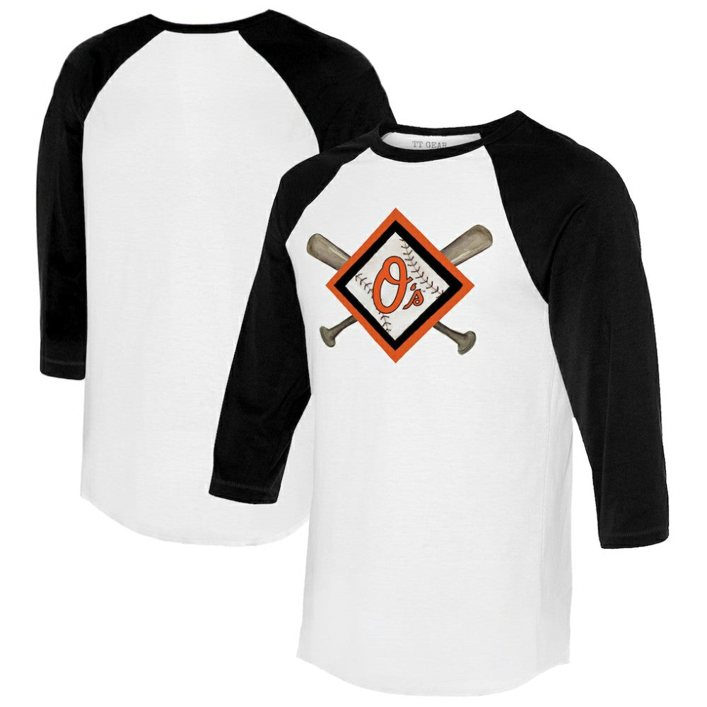 Baltimore Orioles Tiny Turnip Women's Diamond Cross Bats 3/4-Sleeve Raglan T-Shirt - MLB