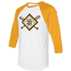 San Diego Padres Tiny Turnip Women's Diamond Cross Bats 3/4-Sleeve Raglan T-Shirt - MLB