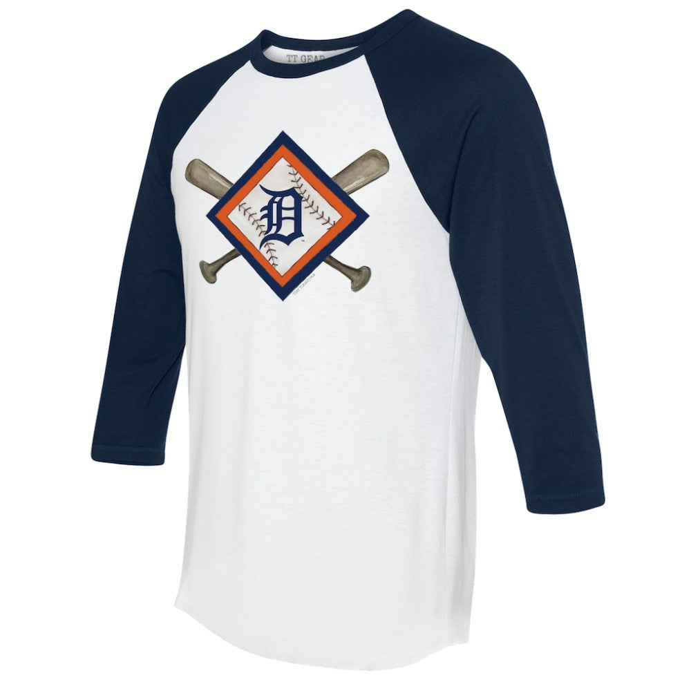 Detroit Tigers Tiny Turnip Women's Diamond Cross Bats 3/4-Sleeve Raglan T-Shirt - MLB