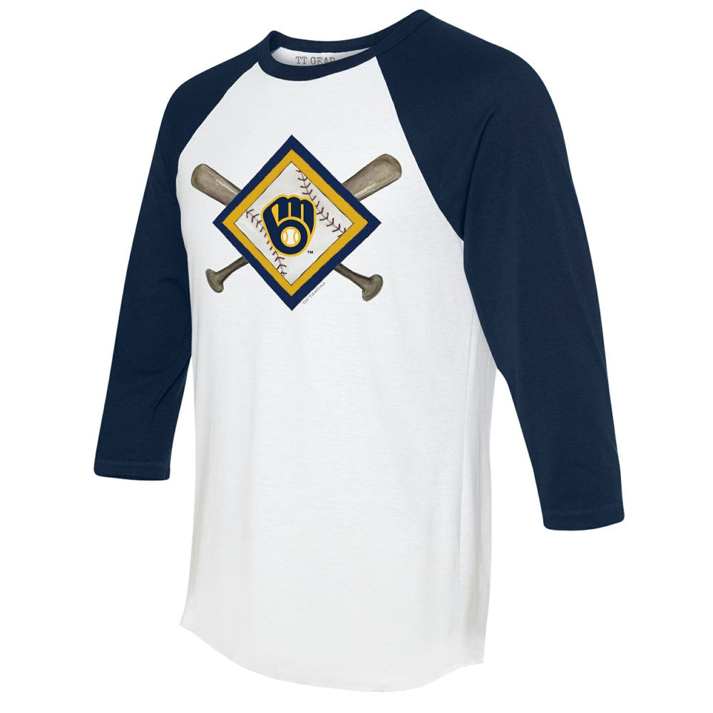 Milwaukee Brewers Tiny Turnip Women's Diamond Cross Bats 3/4-Sleeve Raglan T-Shirt - MLB
