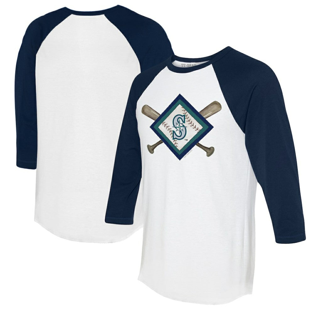 Seattle Mariners Tiny Turnip Women's Diamond Cross Bats 3/4-Sleeve Raglan T-Shirt - MLB
