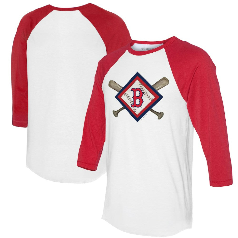 Boston Red Sox Tiny Turnip Women's Diamond Cross Bats 3/4-Sleeve Raglan T-Shirt - MLB