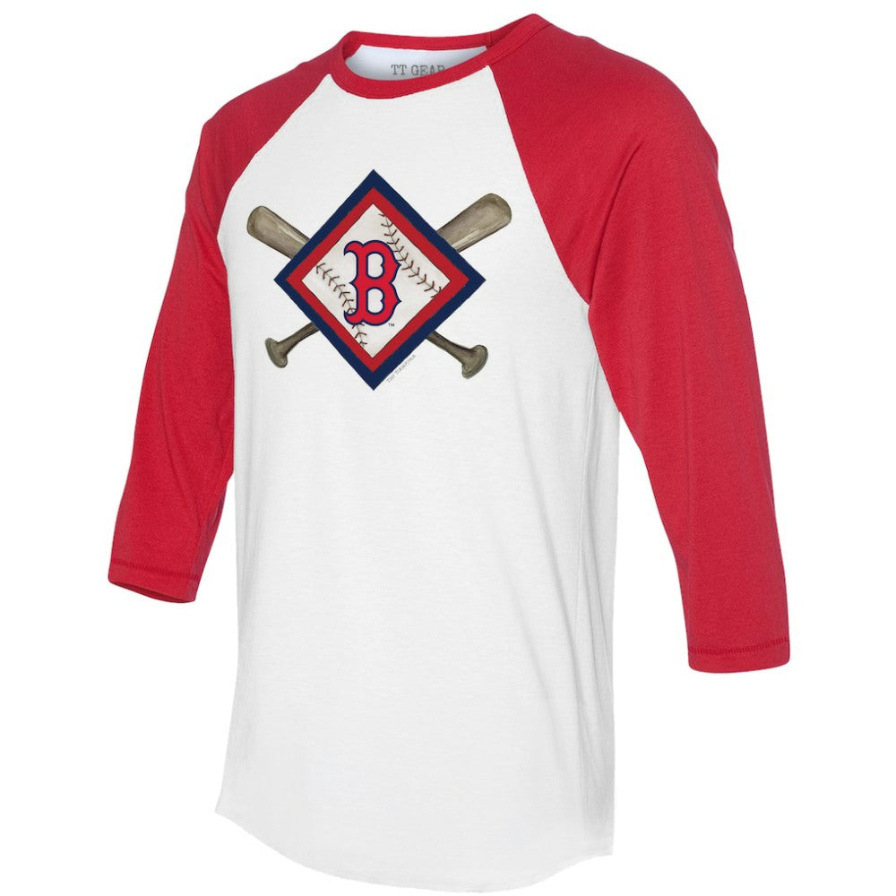 Boston Red Sox Tiny Turnip Women's Diamond Cross Bats 3/4-Sleeve Raglan T-Shirt - MLB