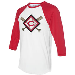 Cincinnati Reds Tiny Turnip Women's Diamond Cross Bats 3/4-Sleeve Raglan T-Shirt - MLB