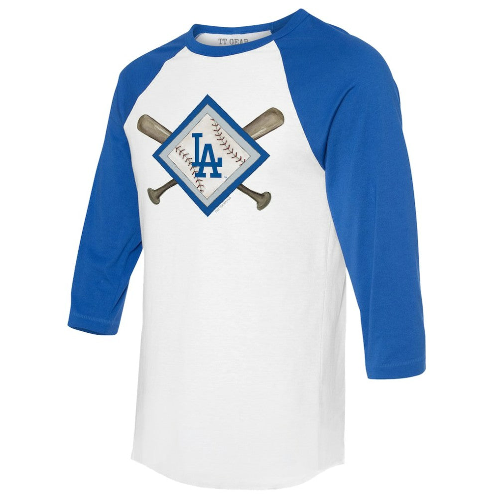Los Angeles Dodgers Tiny Turnip Women's Diamond Cross Bats 3/4-Sleeve Raglan T-Shirt - MLB