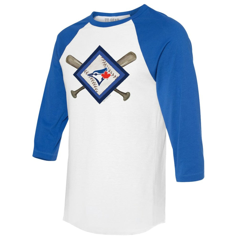 Toronto Blue Jays Tiny Turnip Women's Diamond Cross Bats 3/4-Sleeve Raglan T-Shirt - MLB