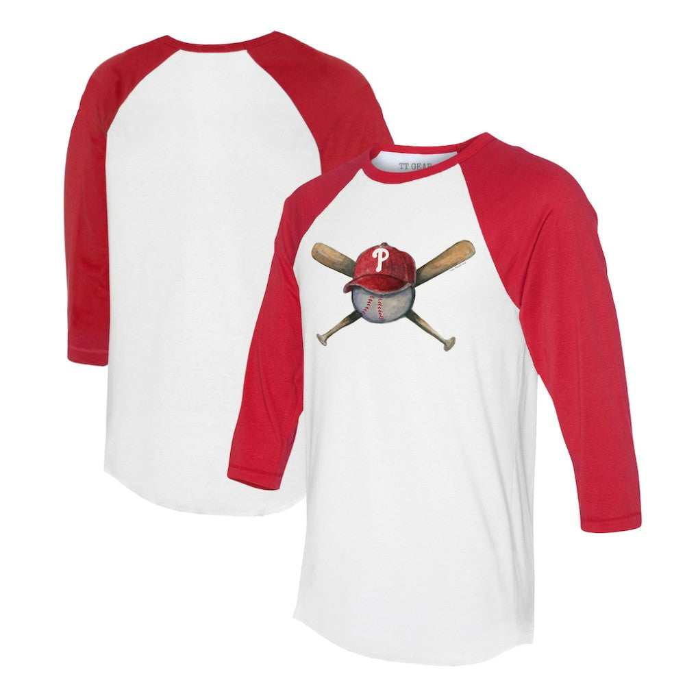 Philadelphia Phillies Tiny Turnip Women's Hat Crossbats 3/4-Sleeve Raglan T-Shirt - MLB