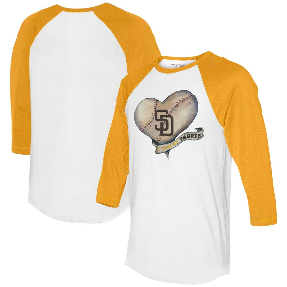 San Diego Padres Tiny Turnip Women's Heart Banner 3/4-Sleeve Raglan T-Shirt - MLB