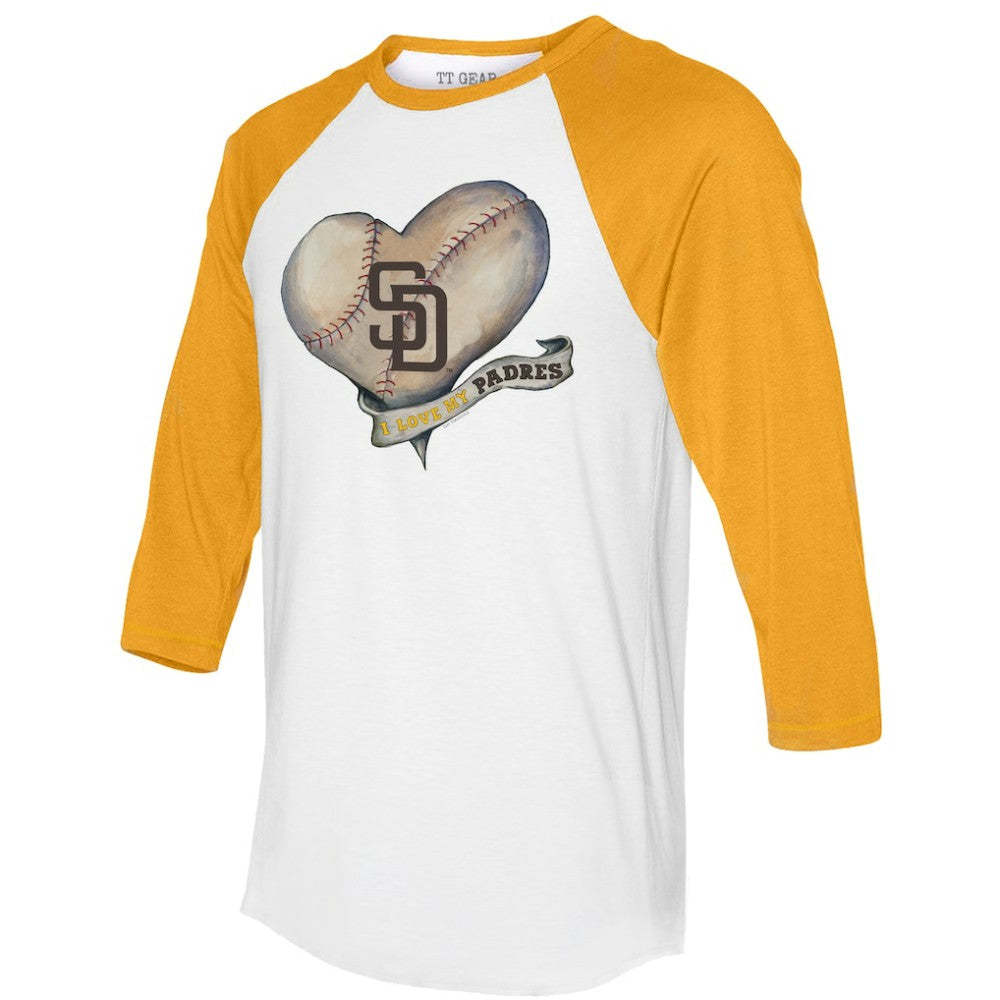San Diego Padres Tiny Turnip Women's Heart Banner 3/4-Sleeve Raglan T-Shirt - MLB