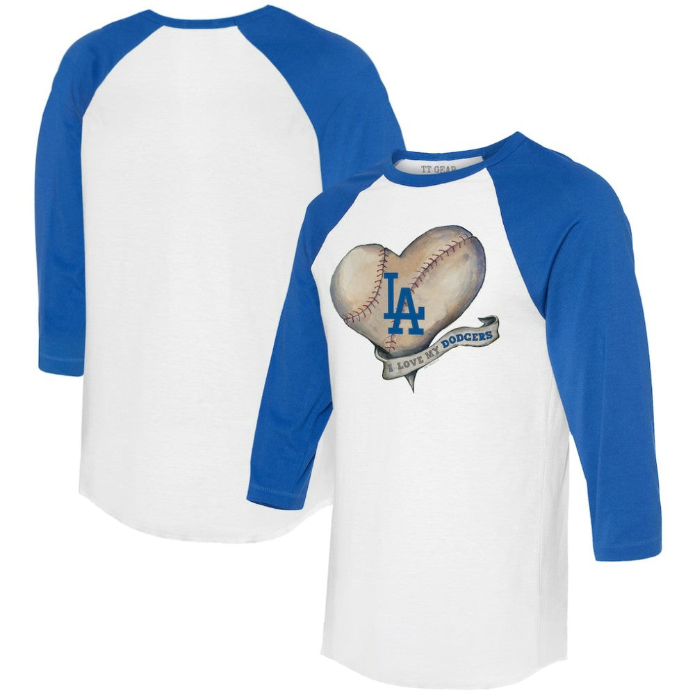 Los Angeles Dodgers Tiny Turnip Women's Heart Banner 3/4-Sleeve Raglan T-Shirt - MLB