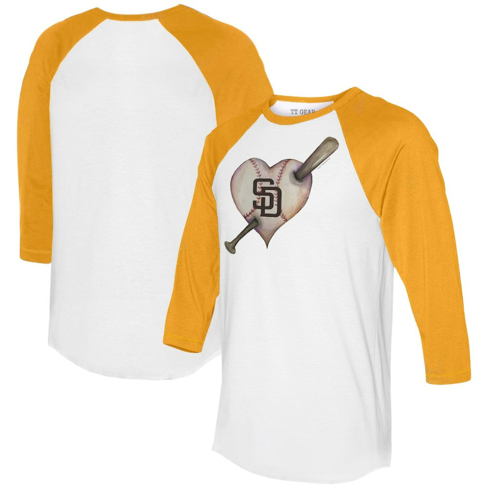 San Diego Padres Tiny Turnip Women's Heart Bat 3/4-Sleeve Raglan T-Shirt - MLB