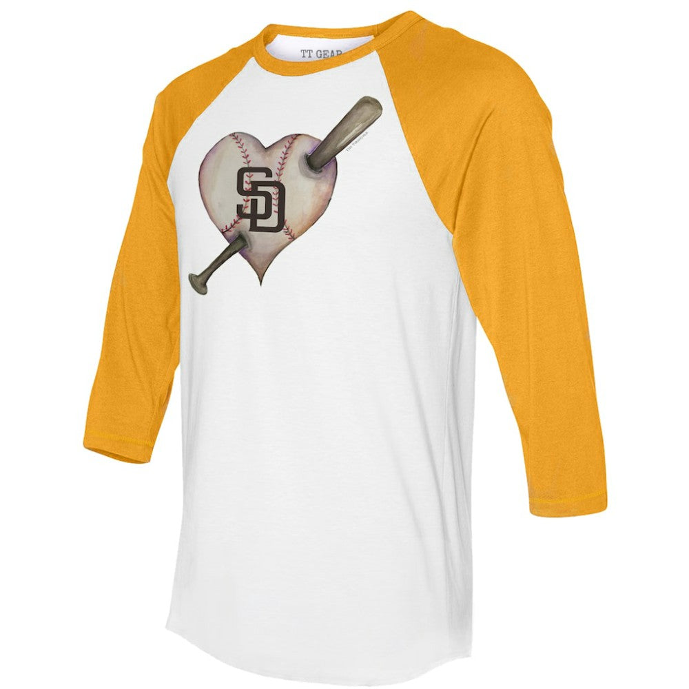 San Diego Padres Tiny Turnip Women's Heart Bat 3/4-Sleeve Raglan T-Shirt - MLB