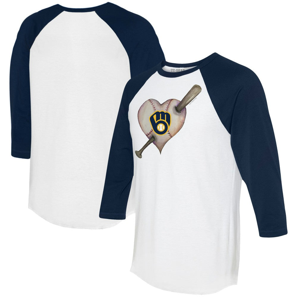 Milwaukee Brewers Tiny Turnip Women's Heart Bat 3/4-Sleeve Raglan T-Shirt - MLB