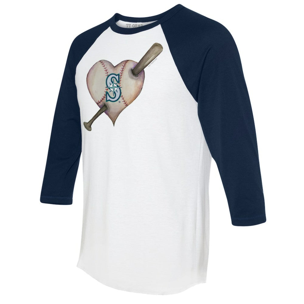 Seattle Mariners Tiny Turnip Women's Heart Bat 3/4-Sleeve Raglan T-Shirt - MLB