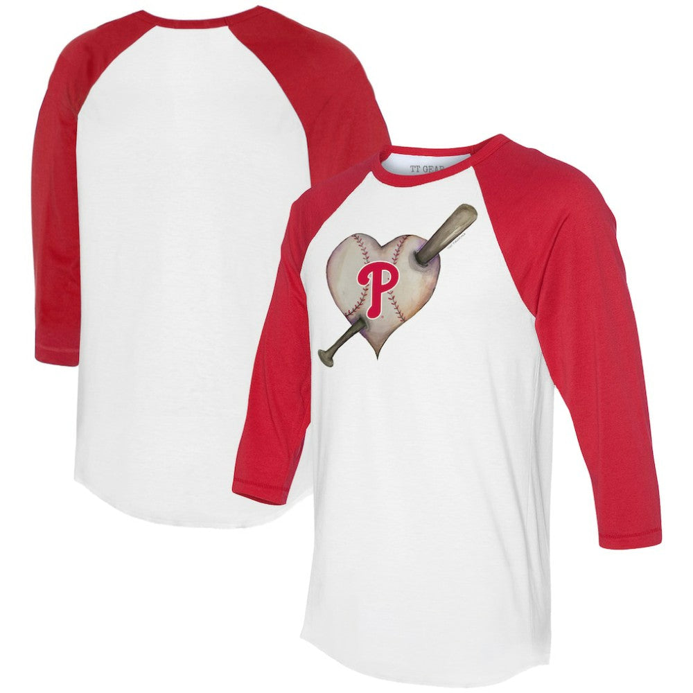 Philadelphia Phillies Tiny Turnip Women's Heart Bat 3/4-Sleeve Raglan T-Shirt - MLB
