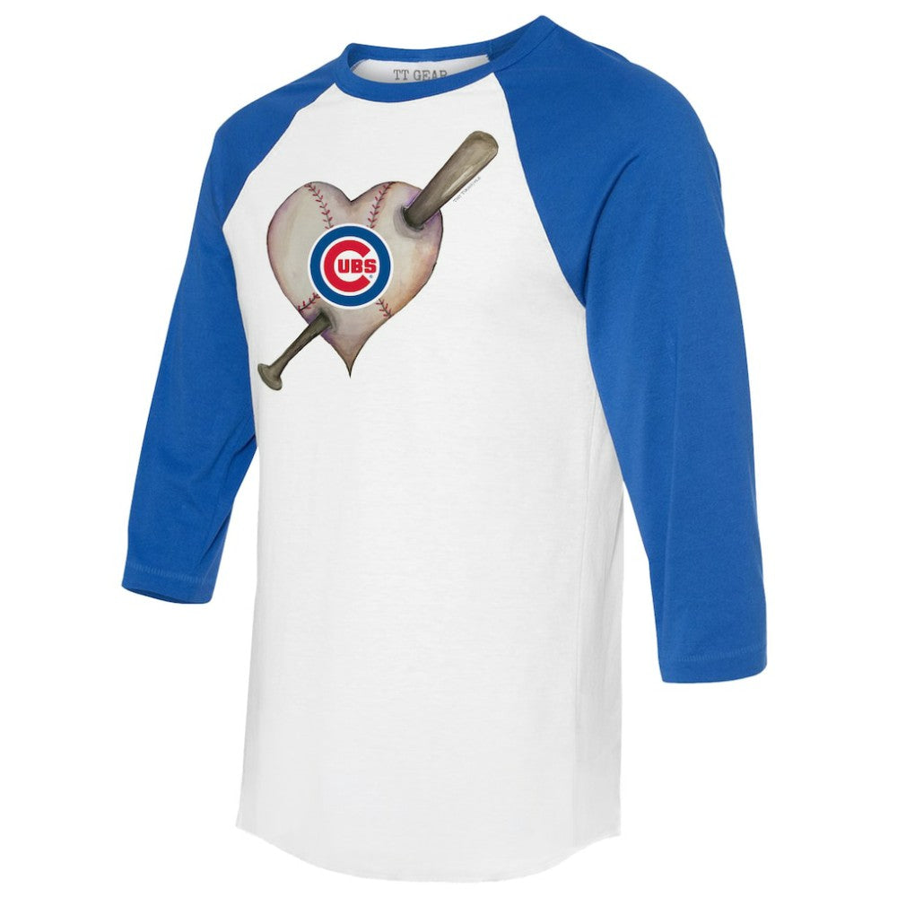 Chicago Cubs Tiny Turnip Women's Heart Bat 3/4-Sleeve Raglan T-Shirt - MLB