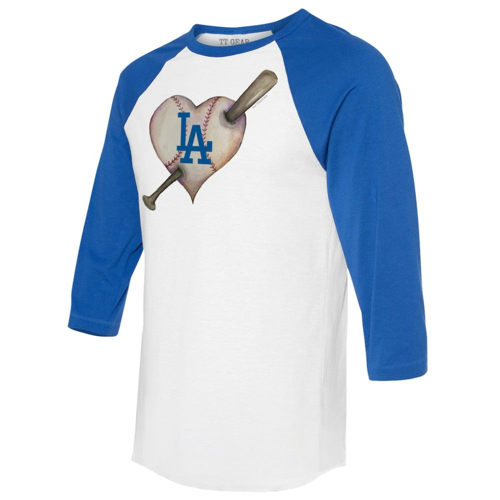 Los Angeles Dodgers Tiny Turnip Women's Heart Bat 3/4-Sleeve Raglan T-Shirt - MLB