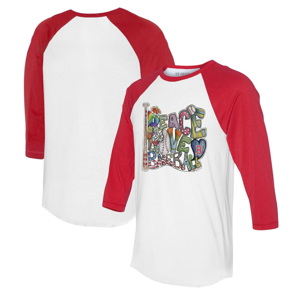 Boston Red Sox Tiny Turnip Women's Peace Love Baseball 3/4-Sleeve Raglan T-Shirt - MLB