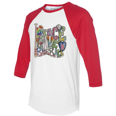 Boston Red Sox Tiny Turnip Women's Peace Love Baseball 3/4-Sleeve Raglan T-Shirt - MLB
