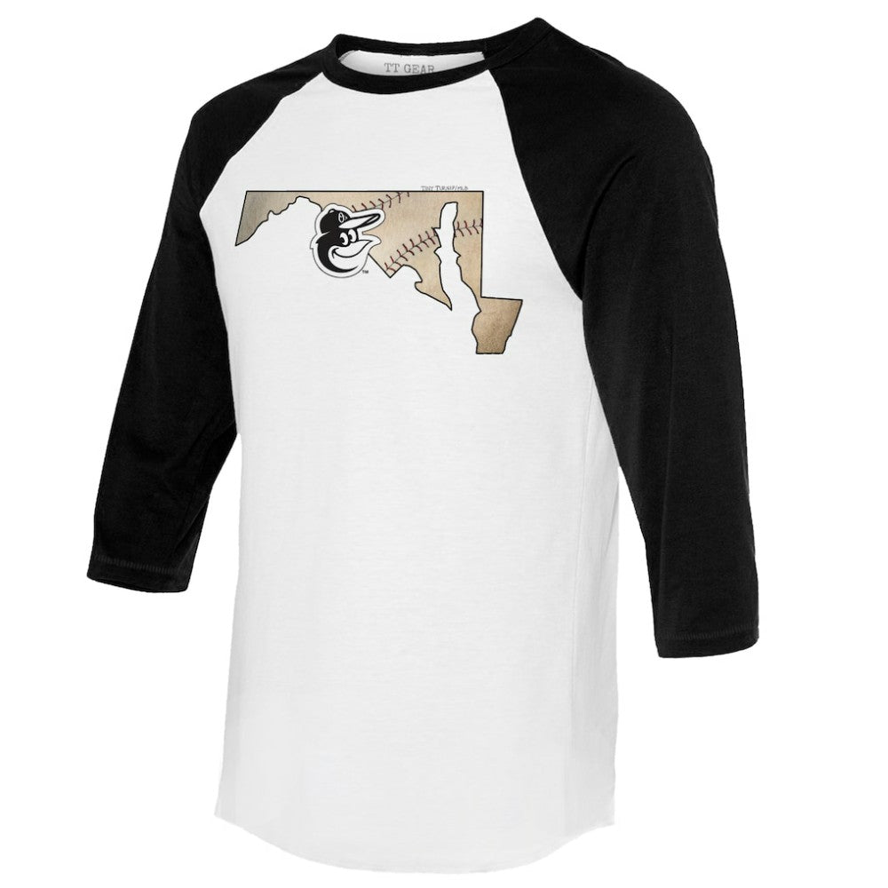Baltimore Orioles Tiny Turnip Unisex State Outline 3/4-Sleeve Raglan T-Shirt - MLB