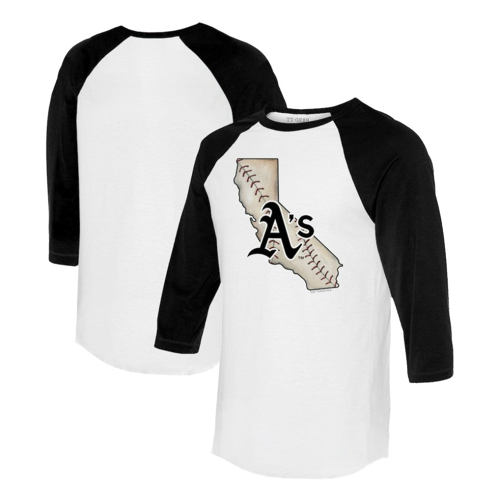 Athletics Tiny Turnip Unisex State Outline 3/4-Sleeve Raglan T-Shirt - MLB