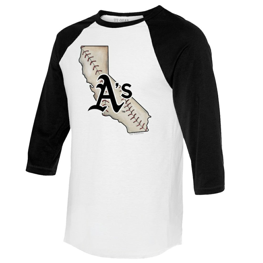 Athletics Tiny Turnip Unisex State Outline 3/4-Sleeve Raglan T-Shirt - MLB