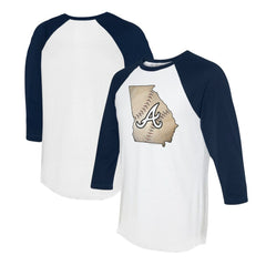 Atlanta Braves Tiny Turnip Unisex State Outline 3/4-Sleeve Raglan T-Shirt - MLB
