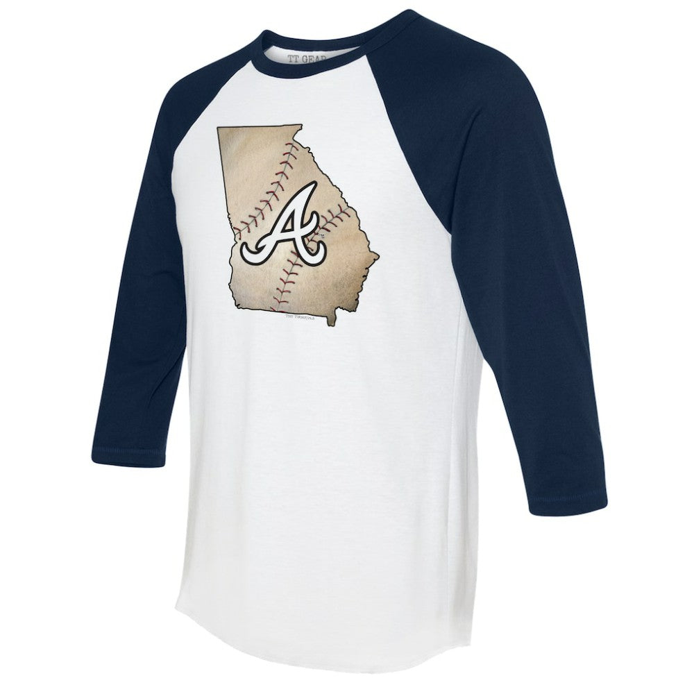 Atlanta Braves Tiny Turnip Unisex State Outline 3/4-Sleeve Raglan T-Shirt - MLB