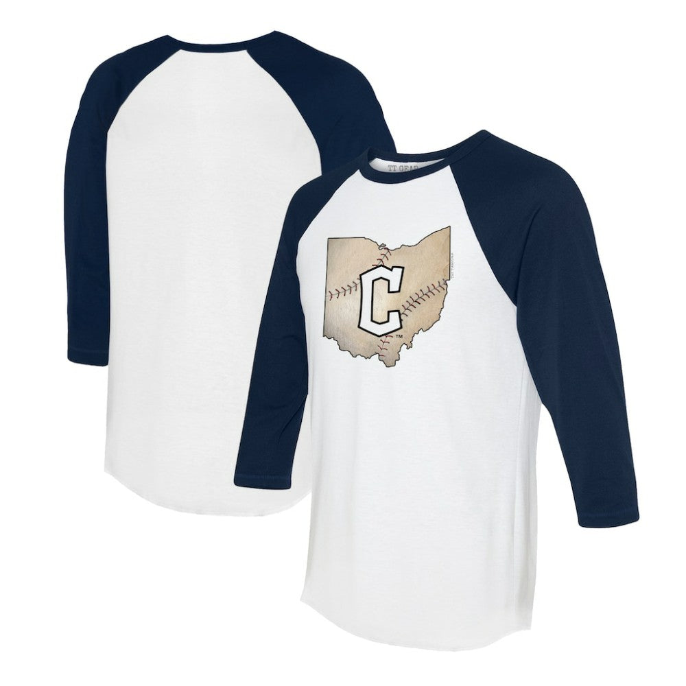 Cleveland Guardians Tiny Turnip Unisex State Outline 3/4-Sleeve Raglan T-Shirt - MLB