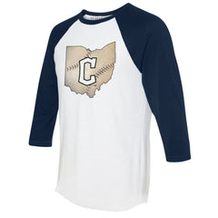 Cleveland Guardians Tiny Turnip Unisex State Outline 3/4-Sleeve Raglan T-Shirt - MLB