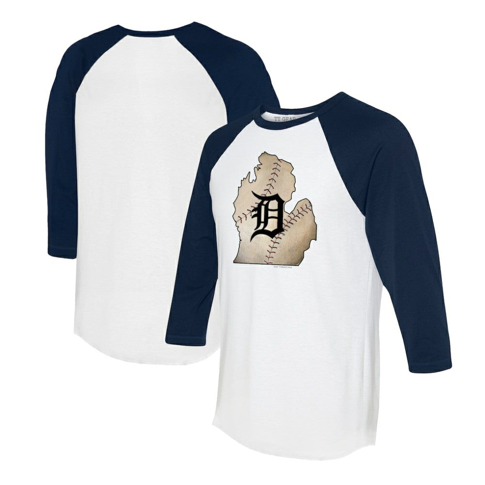 Detroit Tigers Tiny Turnip Unisex State Outline 3/4-Sleeve Raglan T-Shirt - MLB