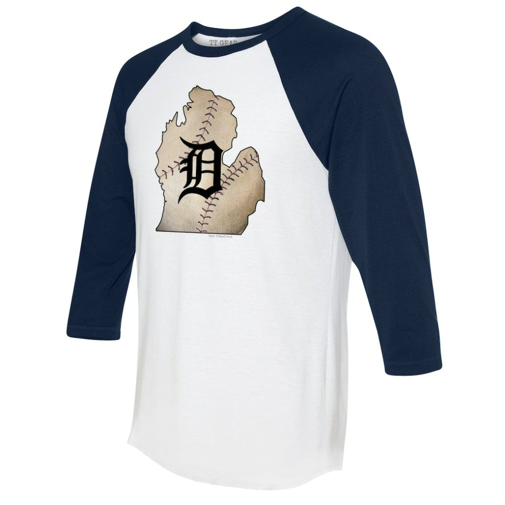 Detroit Tigers Tiny Turnip Unisex State Outline 3/4-Sleeve Raglan T-Shirt - MLB