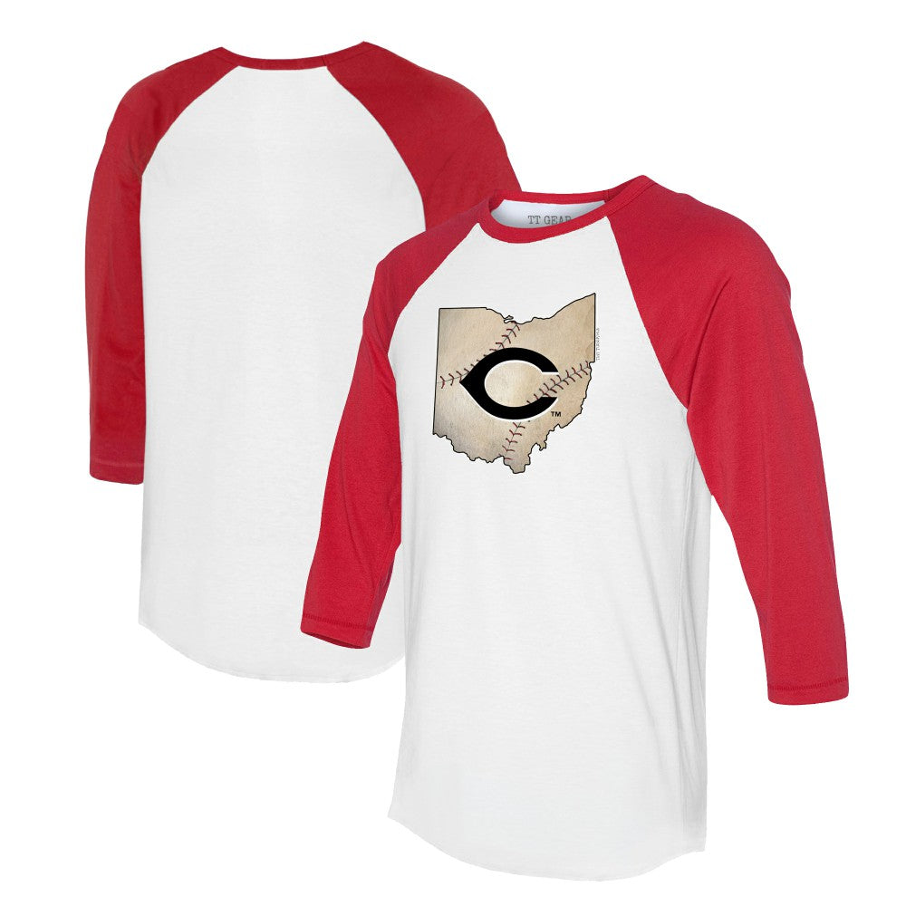 Cincinnati Reds Tiny Turnip Unisex State Outline 3/4-Sleeve Raglan T-Shirt - MLB