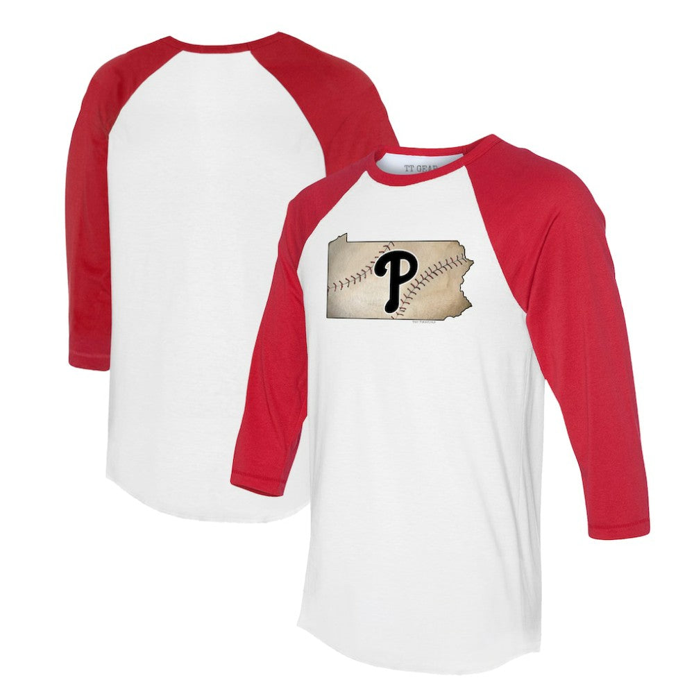 Philadelphia Phillies Tiny Turnip Unisex State Outline 3/4-Sleeve Raglan T-Shirt - MLB