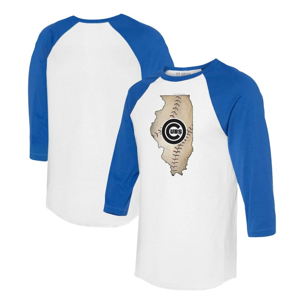 Chicago Cubs Tiny Turnip Unisex State Outline 3/4-Sleeve Raglan T-Shirt - MLB