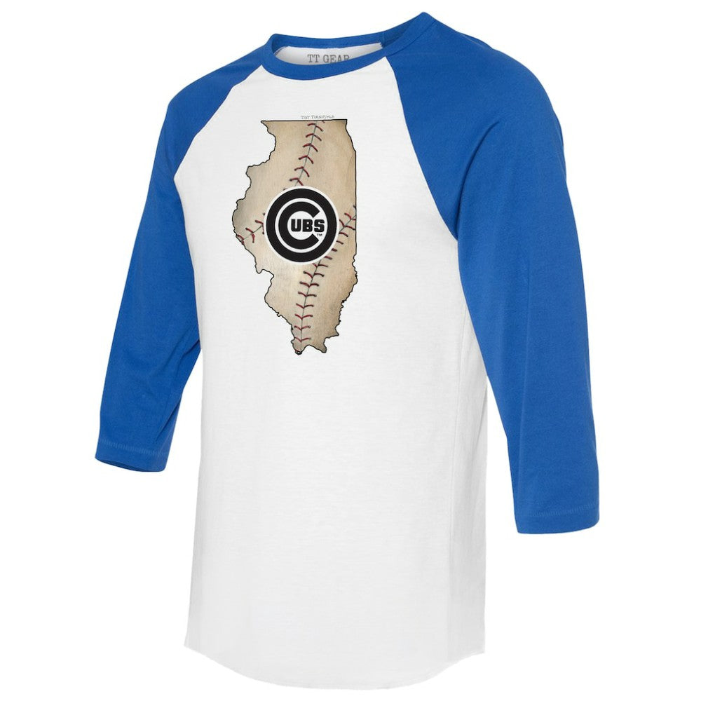 Chicago Cubs Tiny Turnip Unisex State Outline 3/4-Sleeve Raglan T-Shirt - MLB