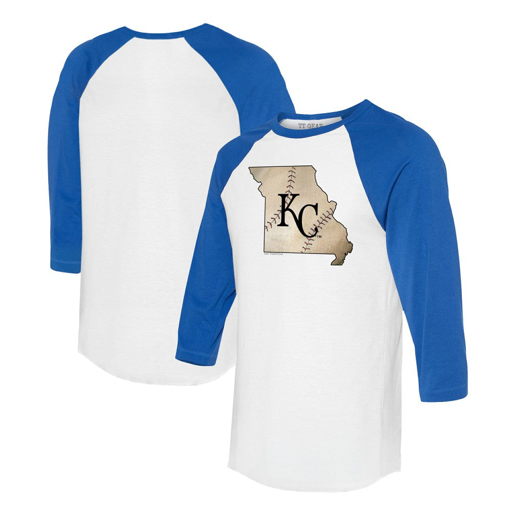 Kansas City Royals Tiny Turnip Unisex State Outline 3/4-Sleeve Raglan T-Shirt - MLB