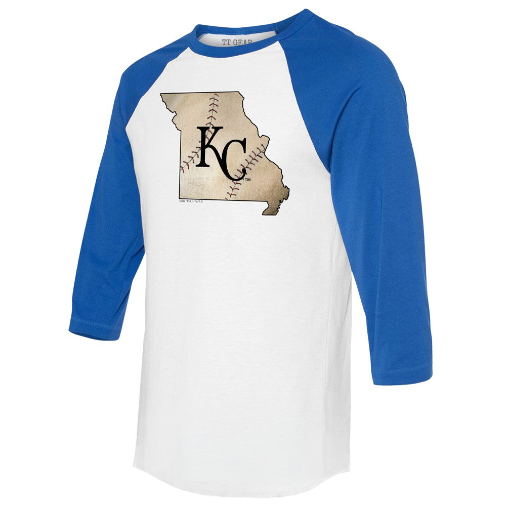 Kansas City Royals Tiny Turnip Unisex State Outline 3/4-Sleeve Raglan T-Shirt - MLB