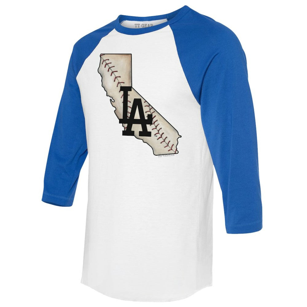 Los Angeles Dodgers Tiny Turnip Unisex State Outline 3/4-Sleeve Raglan T-Shirt - MLB