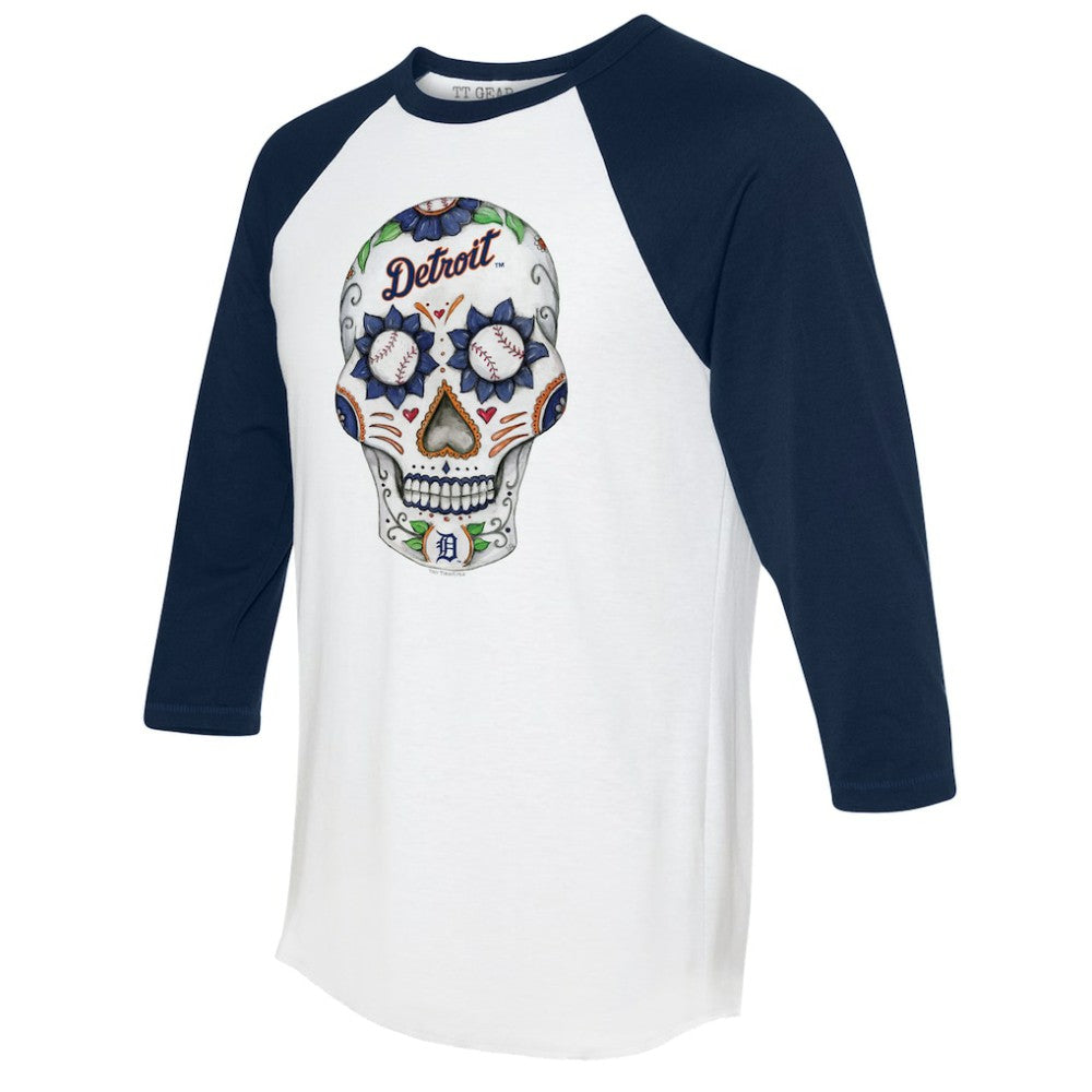 Detroit Tigers Tiny Turnip Unisex Sugar Skull 3/4-Sleeve Raglan T-Shirt - MLB