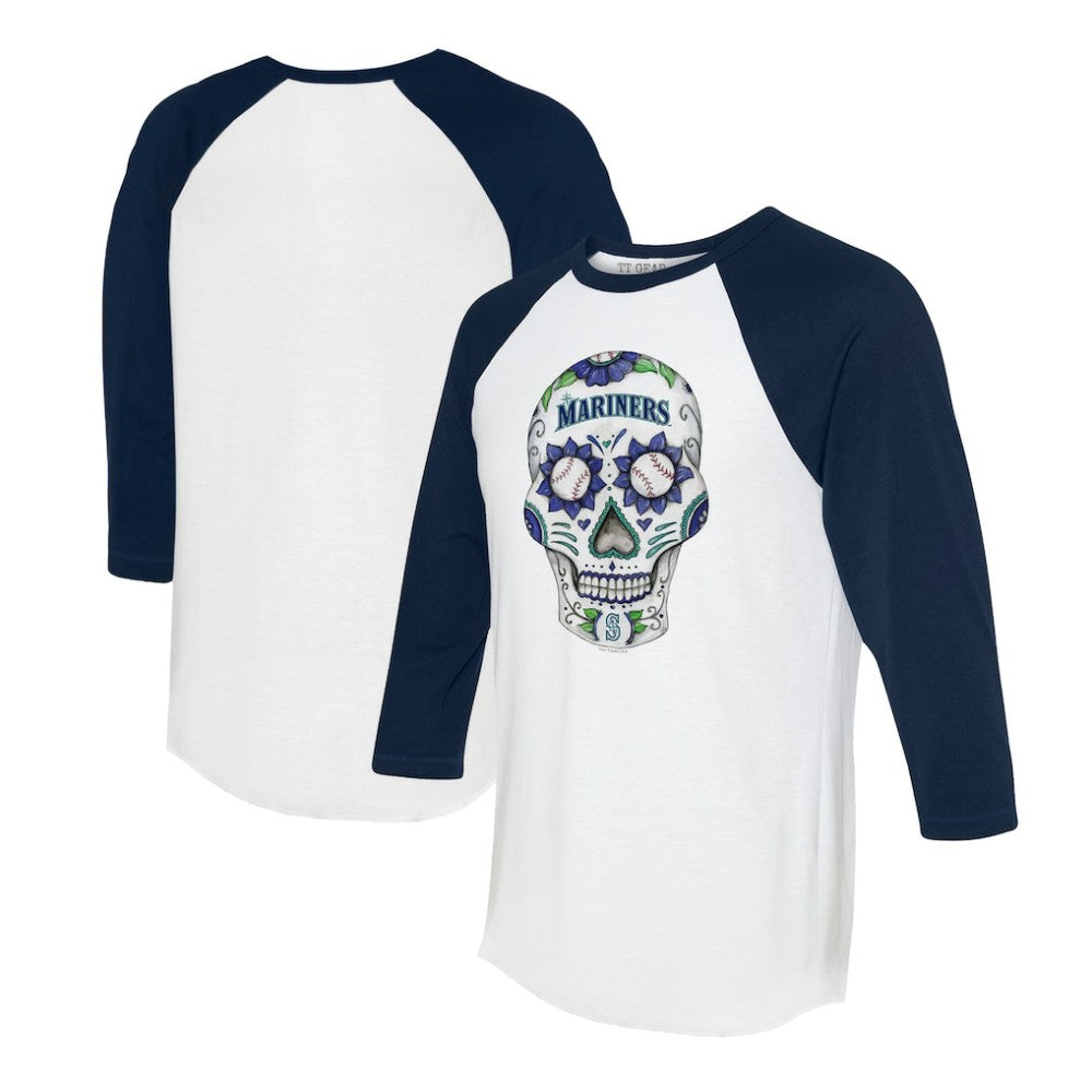 Seattle Mariners Tiny Turnip Unisex Sugar Skull 3/4-Sleeve Raglan T-Shirt - MLB