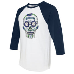 Seattle Mariners Tiny Turnip Unisex Sugar Skull 3/4-Sleeve Raglan T-Shirt - MLB