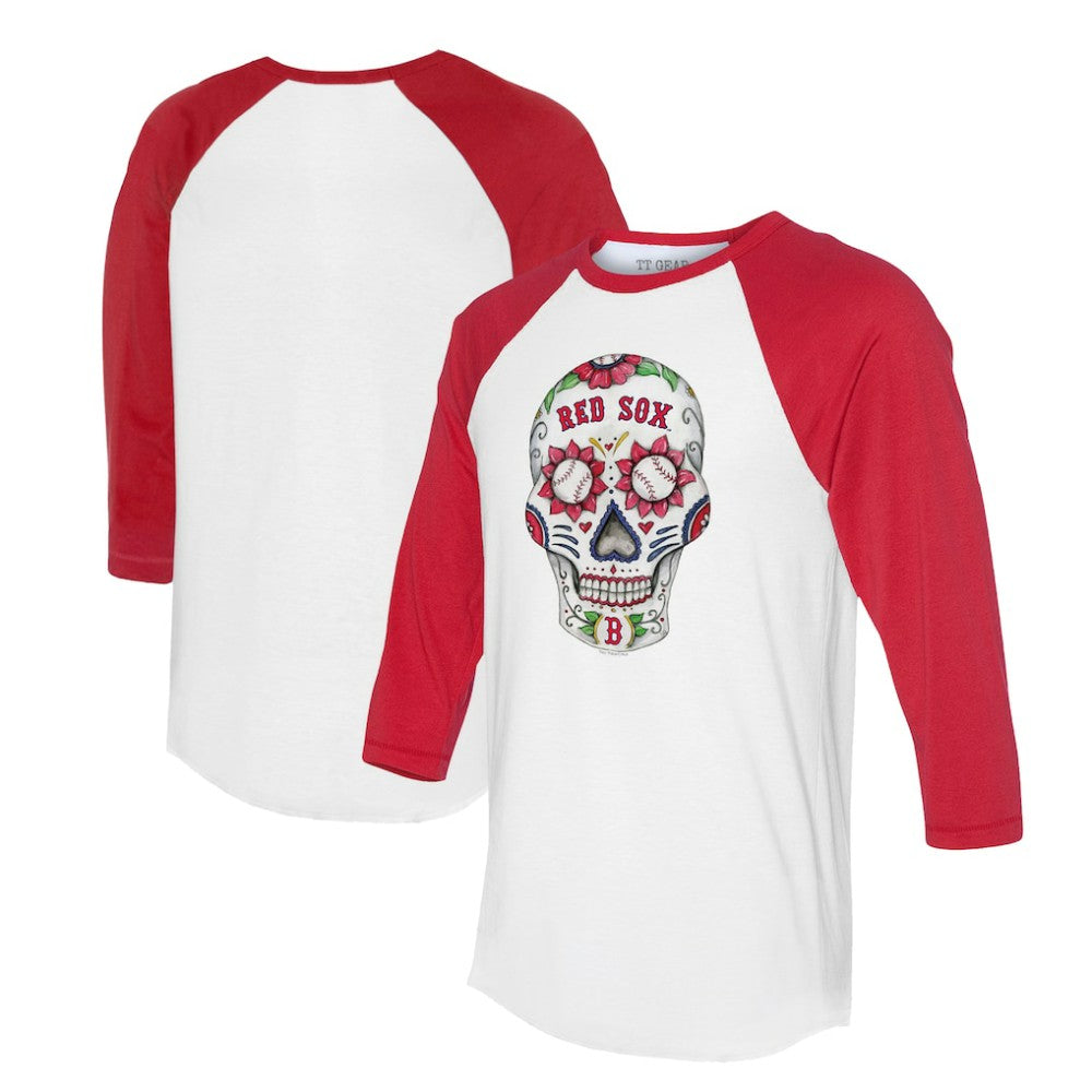 Boston Red Sox Tiny Turnip Unisex Sugar Skull 3/4-Sleeve Raglan T-Shirt - MLB