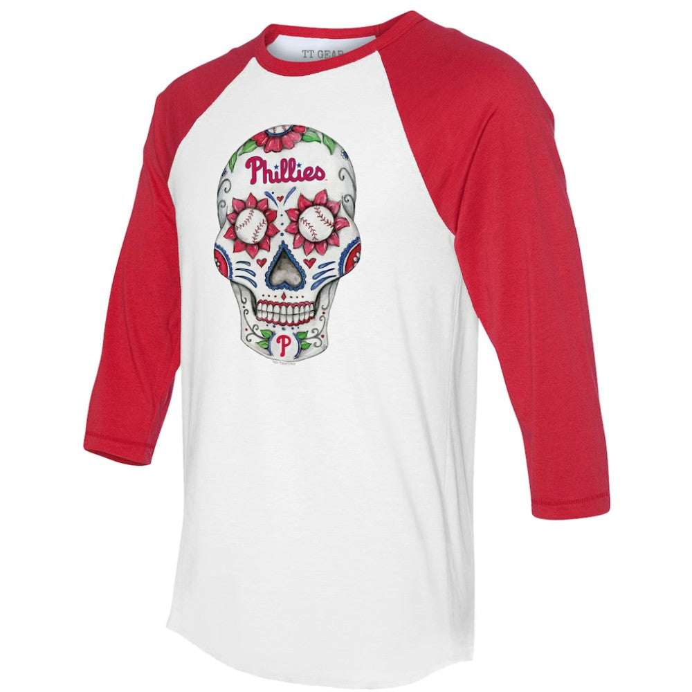 Philadelphia Phillies Tiny Turnip Unisex Sugar Skull 3/4-Sleeve Raglan T-Shirt - MLB