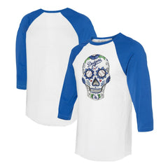 Los Angeles Dodgers Tiny Turnip Unisex Sugar Skull 3/4-Sleeve Raglan T-Shirt - MLB